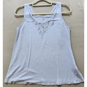 Eileen Fisher Tank Top Small Lt Blue Scoop Neck Sequins 100% Linen
